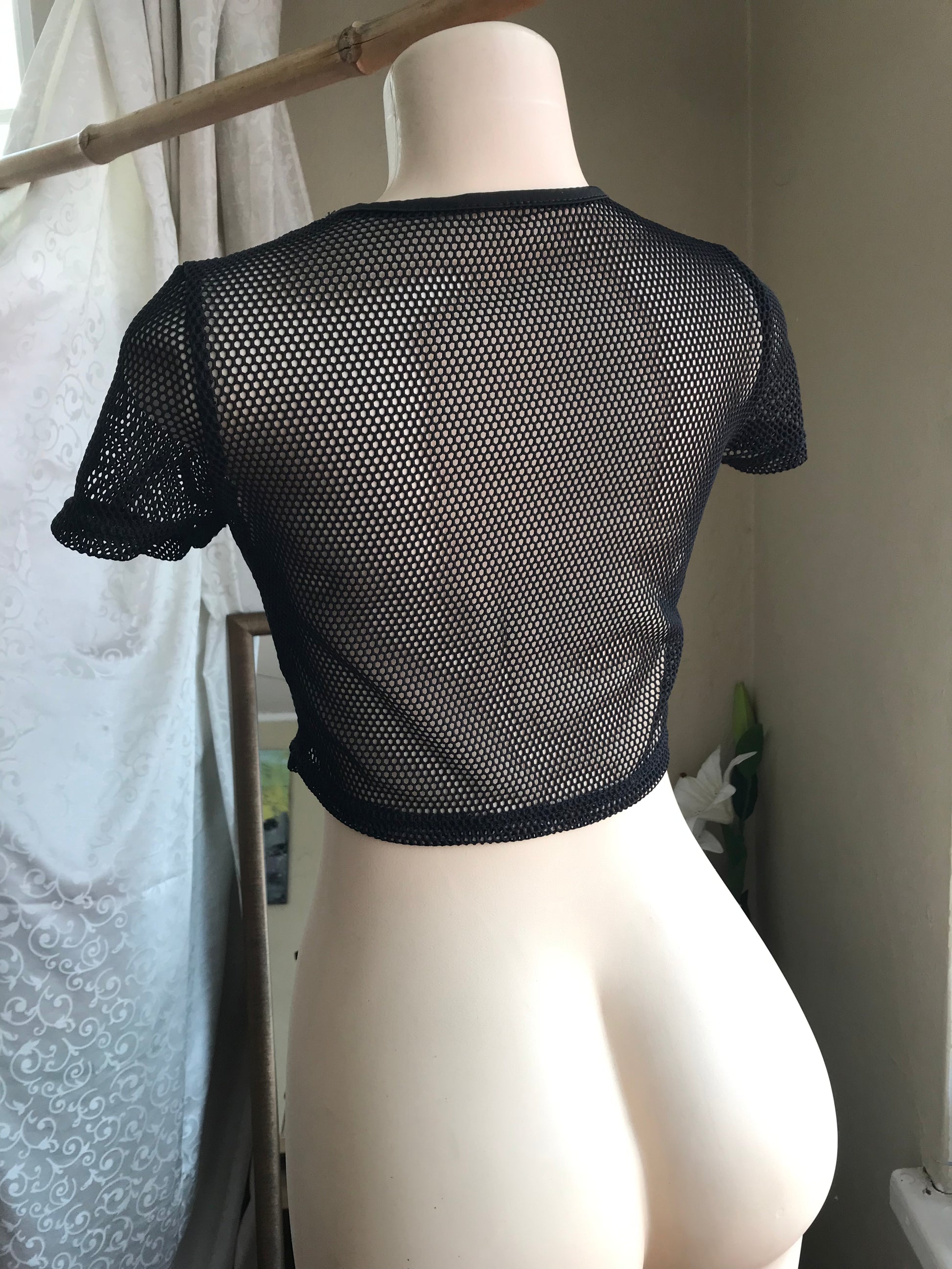 Dancehall wide mesh black crop top... S/M