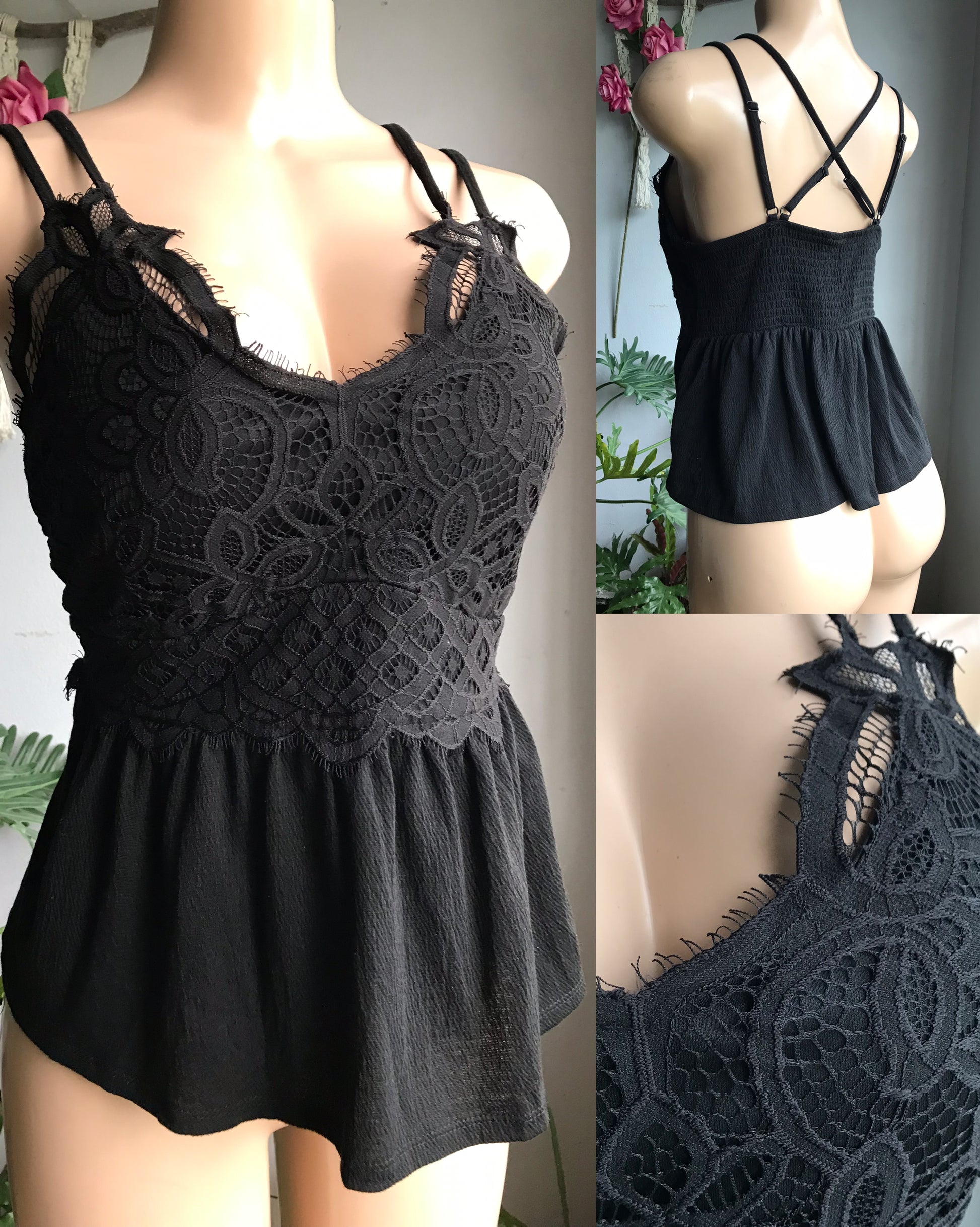 black lace peplum top ... large to plus / XL