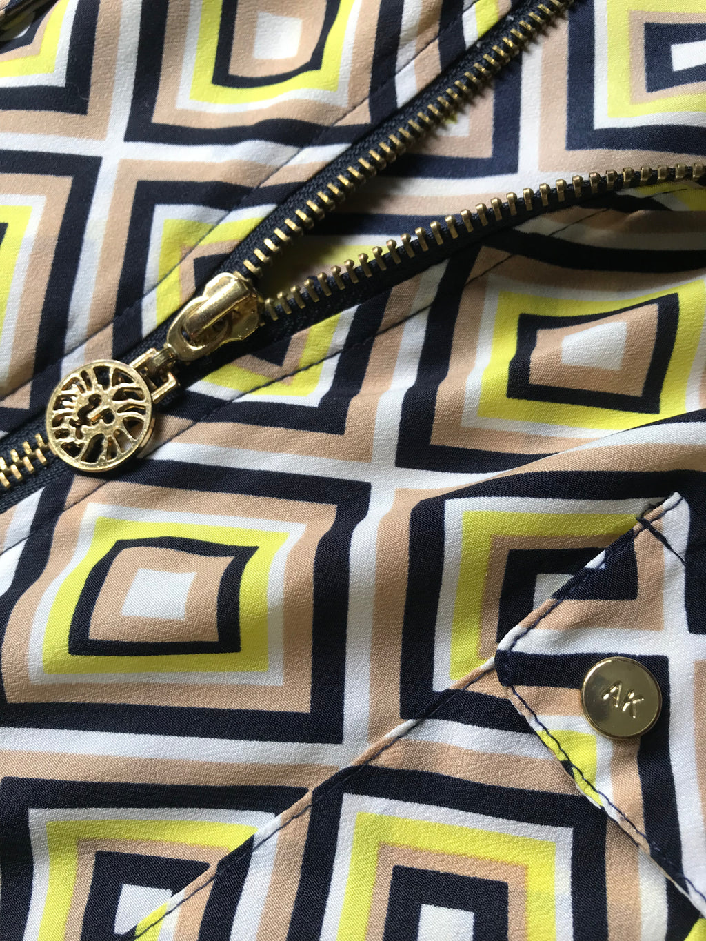 Anne Klein geo print zip front professional blouse cuffed yellow ...  plus / XL