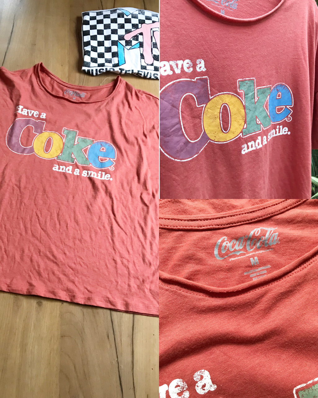 Coke Vintage Rust Graphic Tee ;;; Cotton ... M To Plus (Very Wide) ,,, Unworn