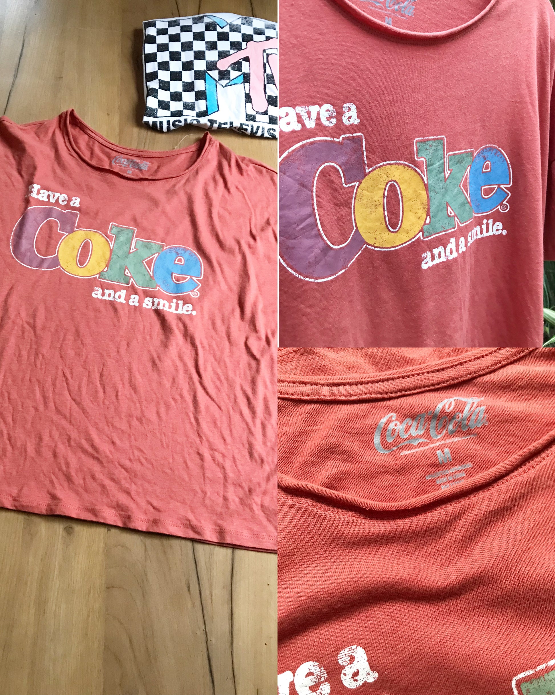 Coca Cola vintage rust graphic tee ;;; cotton ...  M to plus (very wide) ,,, unworn