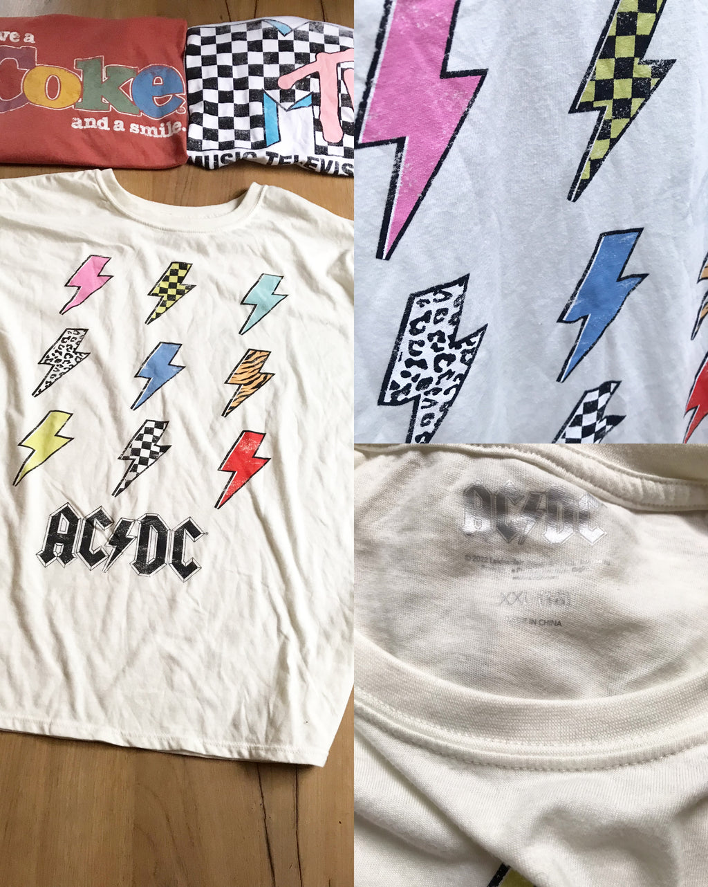 AC/DC punk white graphic tee ;;; cotton ... plus : XL to 2X ,,, unworn