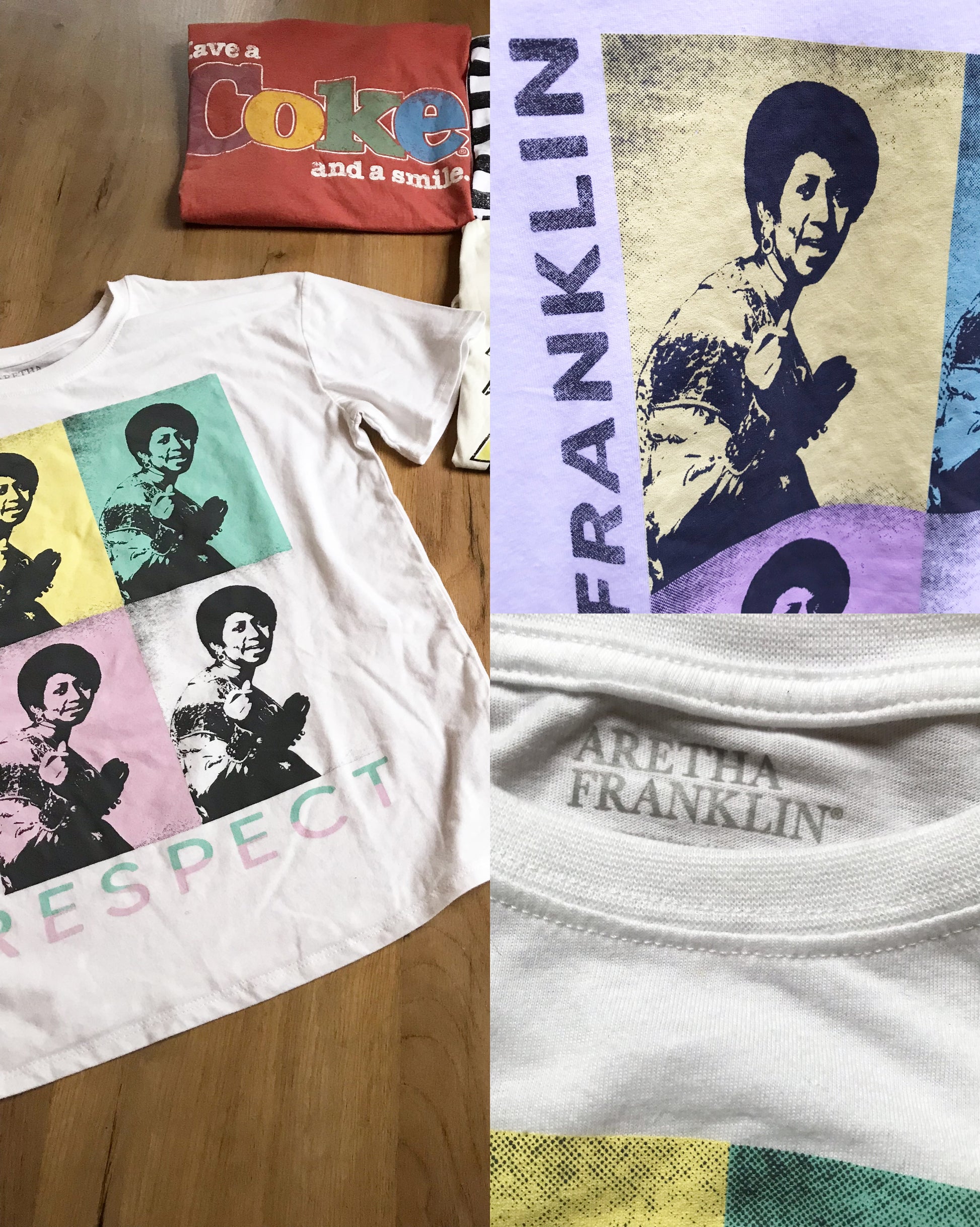 Aretha Franklin vintage white graphic tee ;;; cotton blend ... M/large fitted ,,, unworn