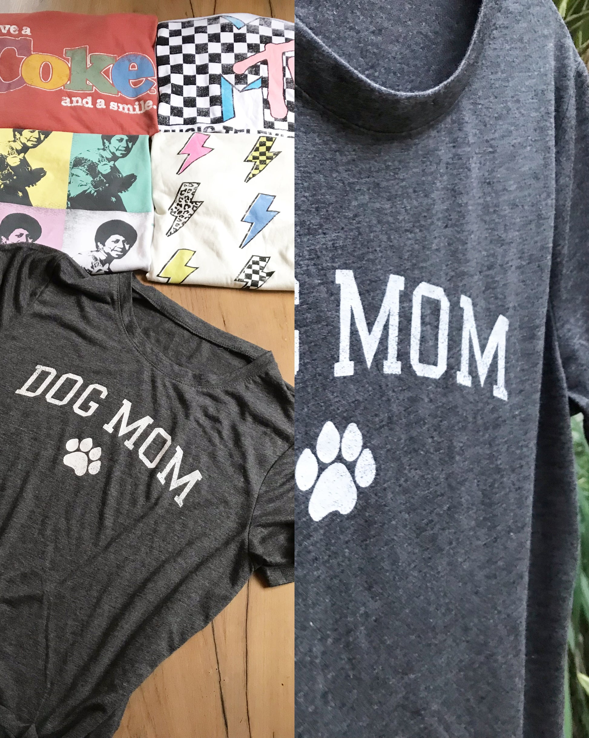 'Dog Mom' grey graphic tee ;;; cotton ... S/M  ,,, unworn
