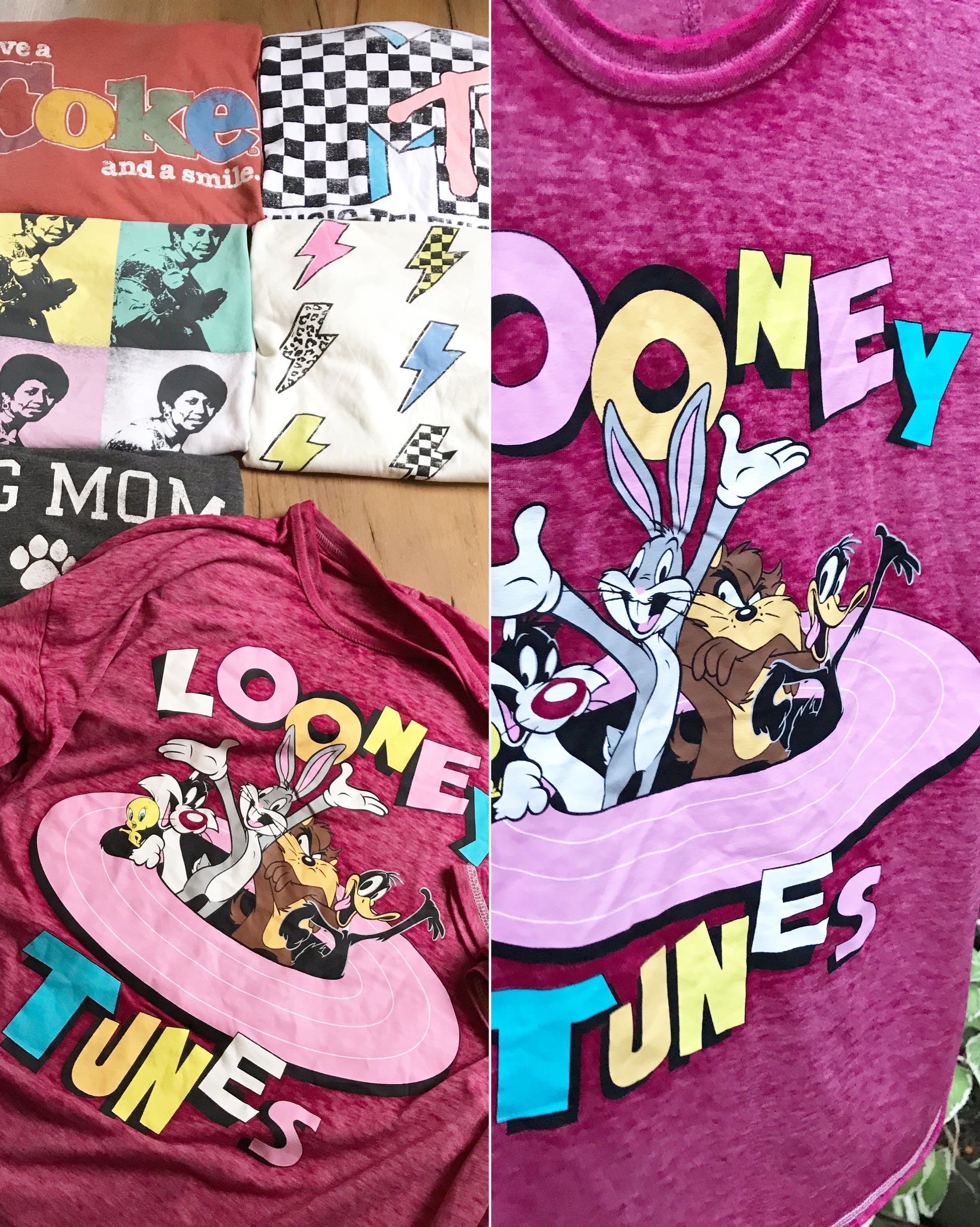 Looney Tunes magenta graphic tee ;;; cotton ...  large ,,, unworn