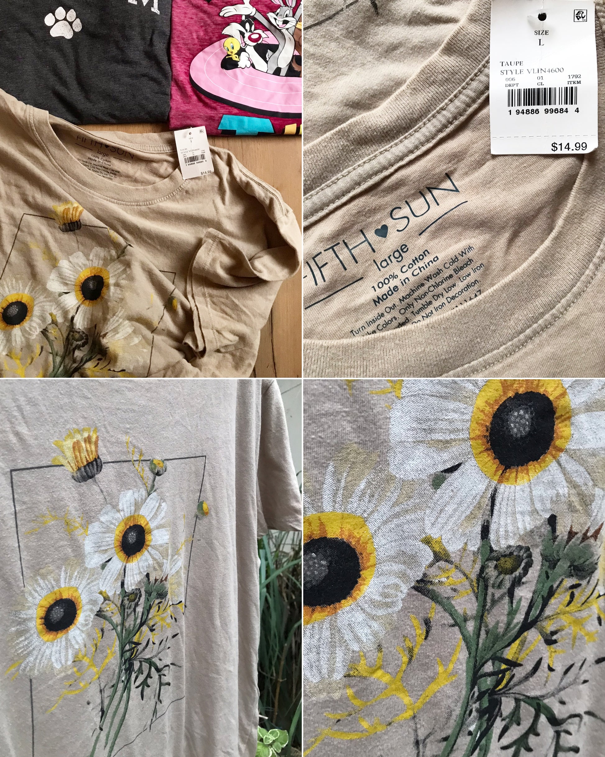 Eggshell wild daisy tee minimalist ;;; cotton ... large,,, new tag
