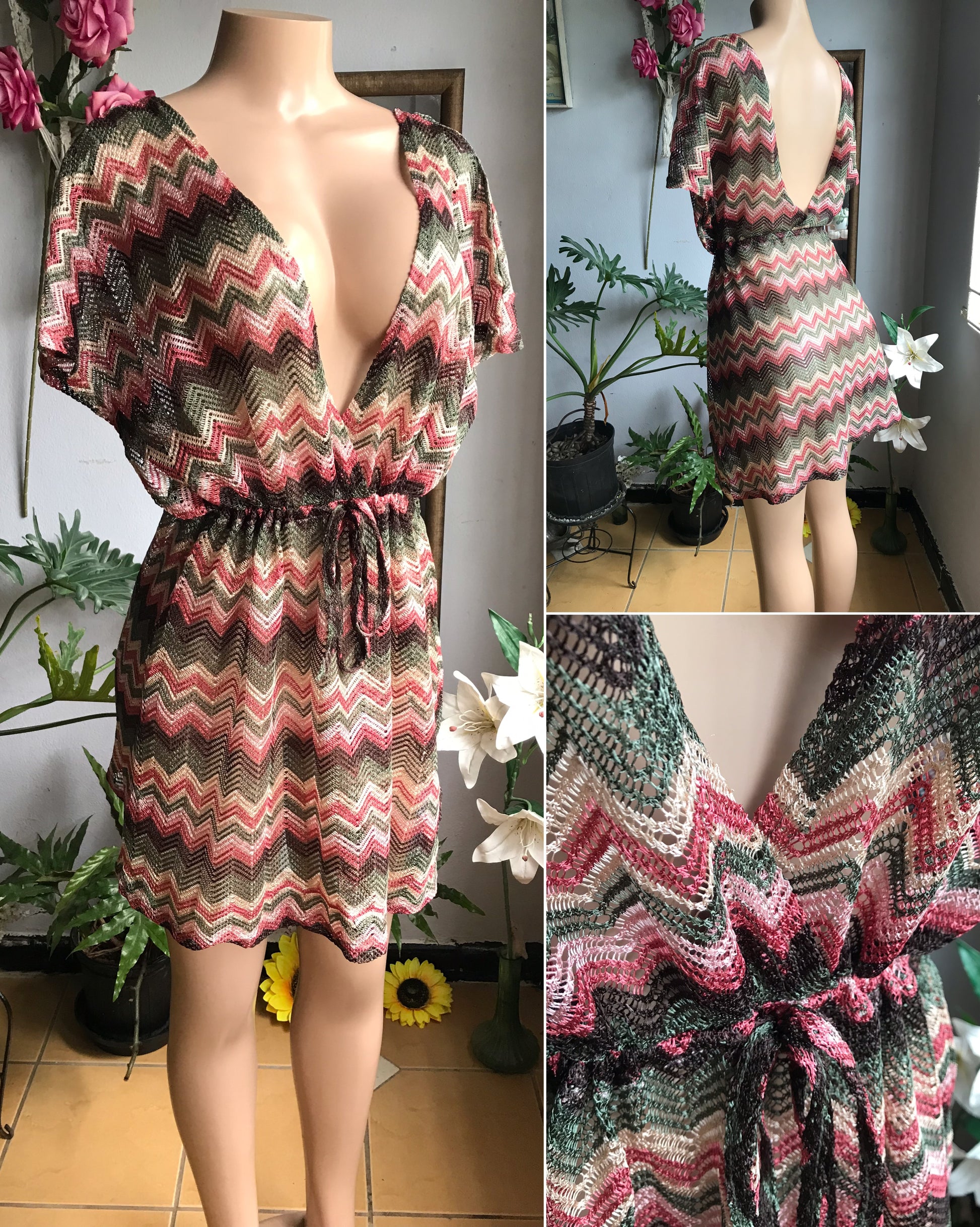 Unworn zigzag missoni kimono sleeve knit multi cover / dress … M to Plus