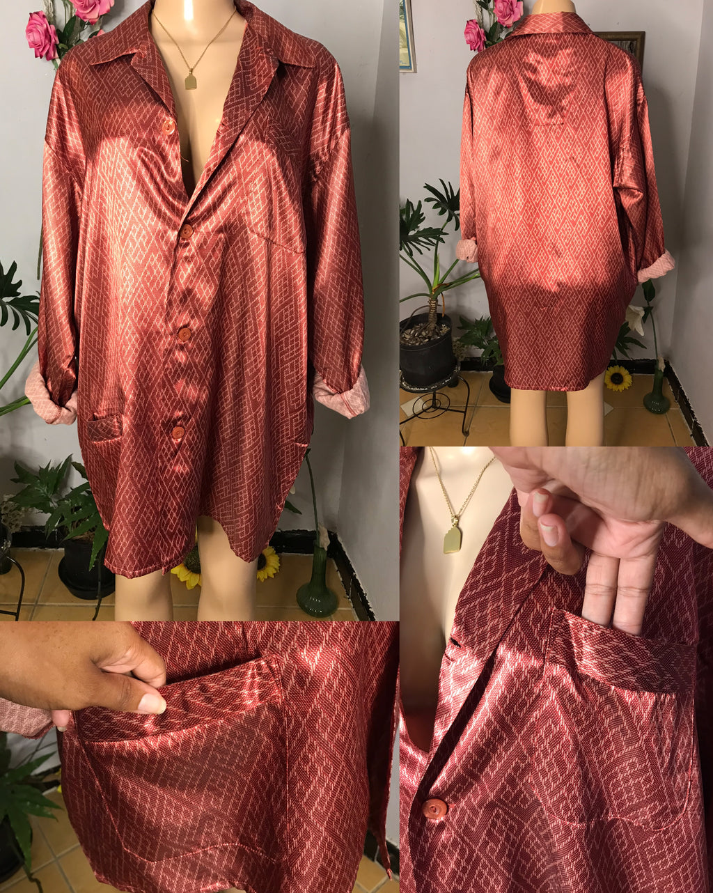 Maroon Silky Print Pajama Shirt/Dress ... Fits Up To Plus/XL