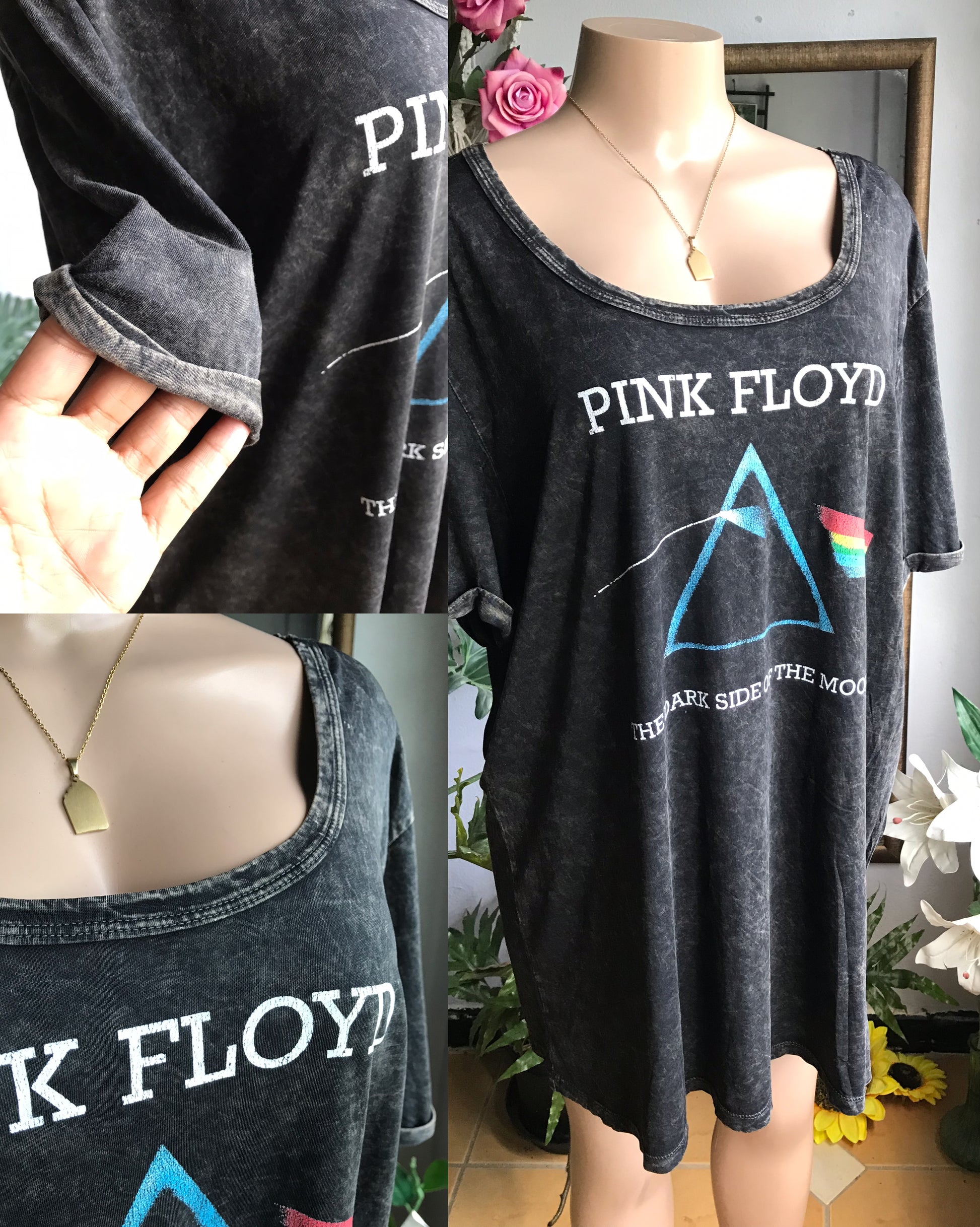 new pink floyd retro rock stone wash graphic tee ;;; plus : XL to 2X ,,,