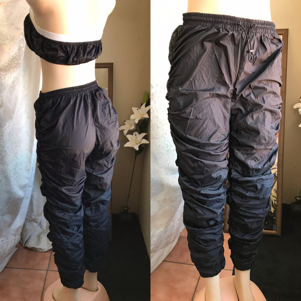90s style black ruche jogger pants ;;; M :::