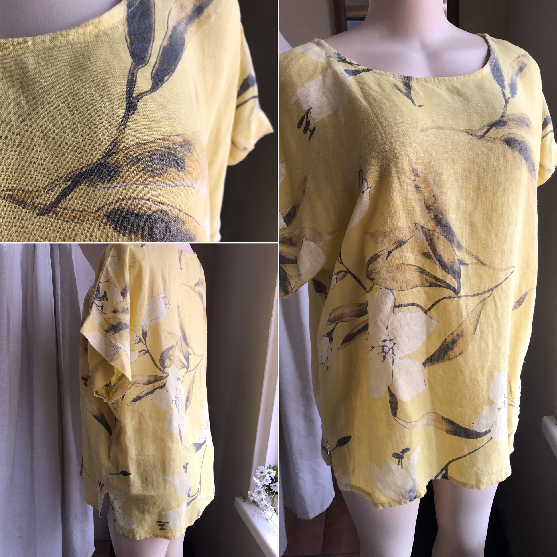 made in italy 100% linen mustard leaf blouse ,,, L