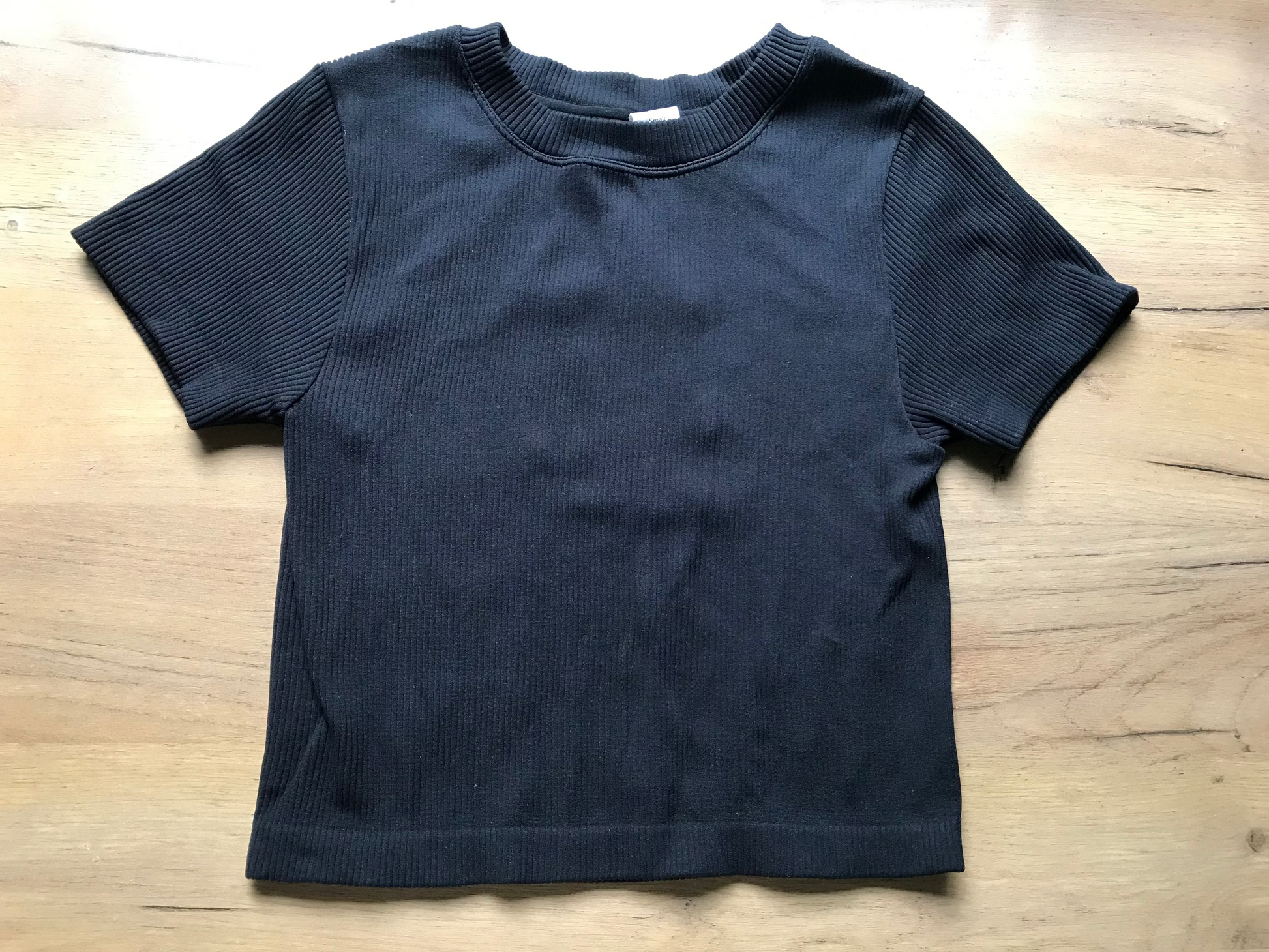 Black Ribbed Fitted Tee Top ... S to M