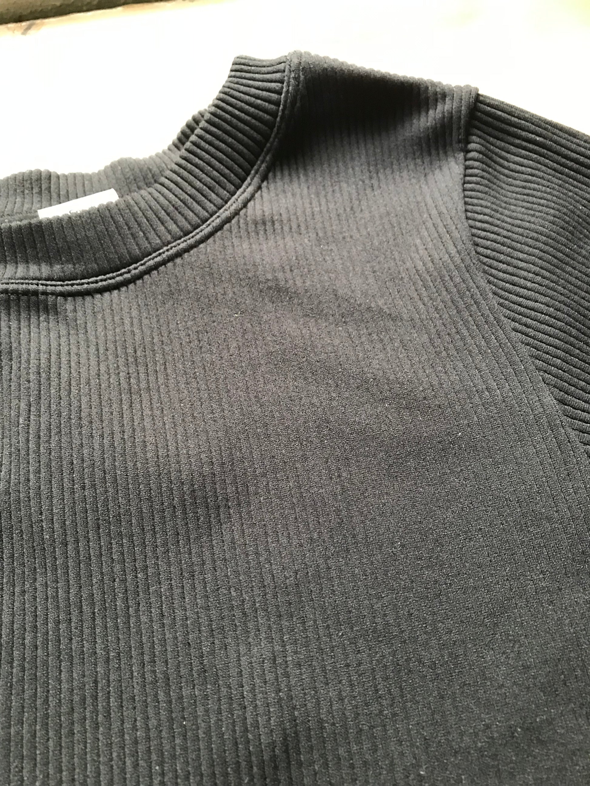 Black Ribbed Fitted Tee Top ... S to M