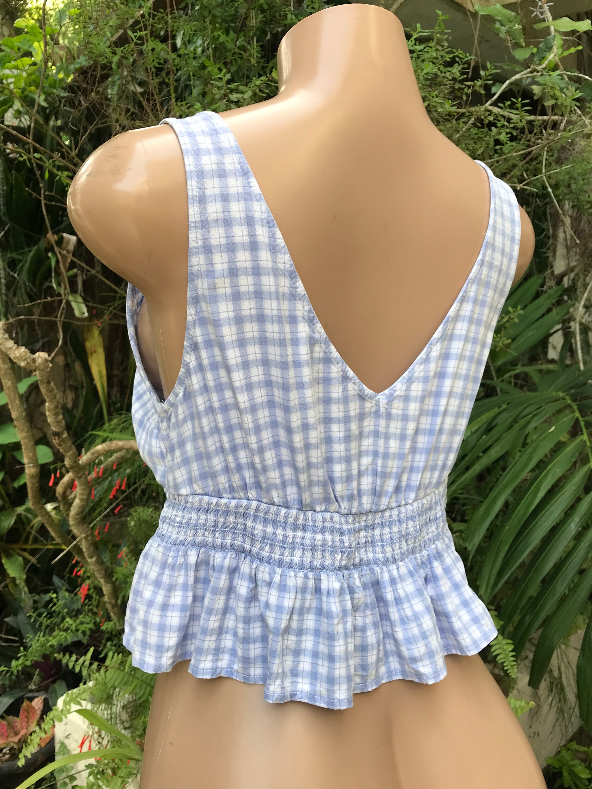 Hollister Blue Checker Summer Peplum Top Viscose ... M