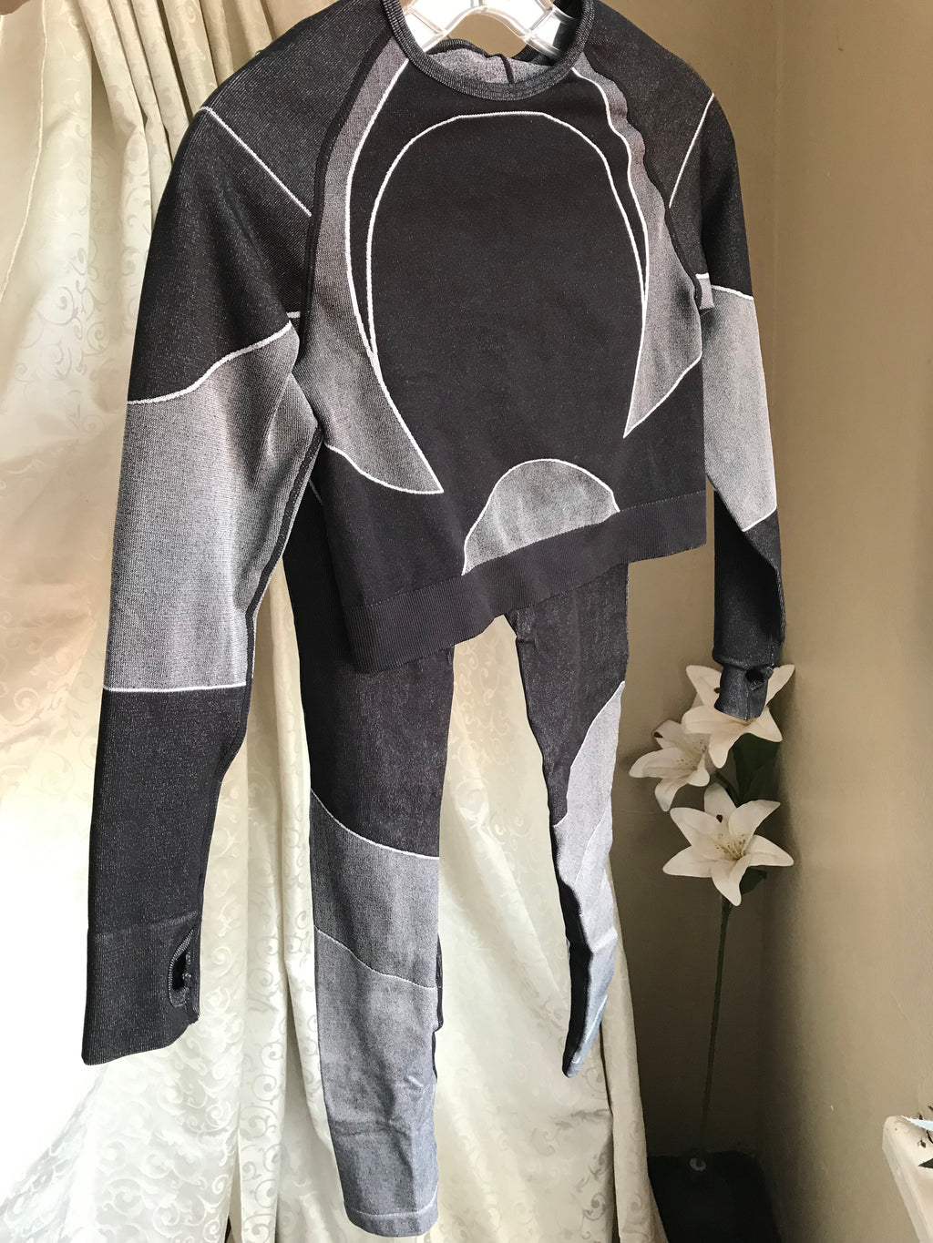 black grey white exercise leggings set ::: m