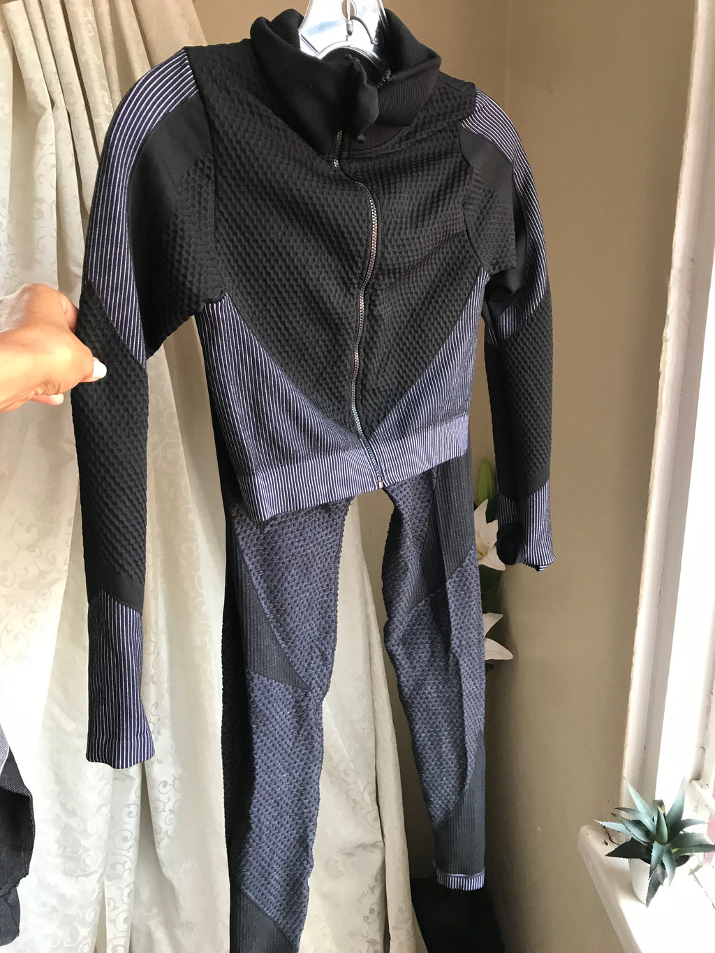 black grey zip exercise leggings set ::: m