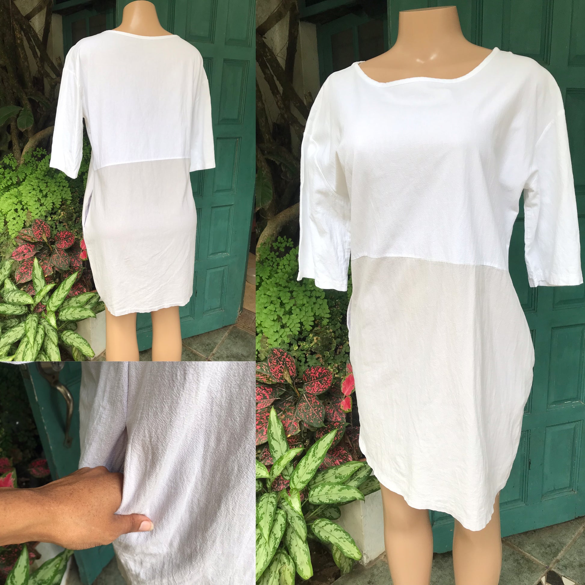 organic 2 tone white sand tunic dress with pockets. m/L ,,,