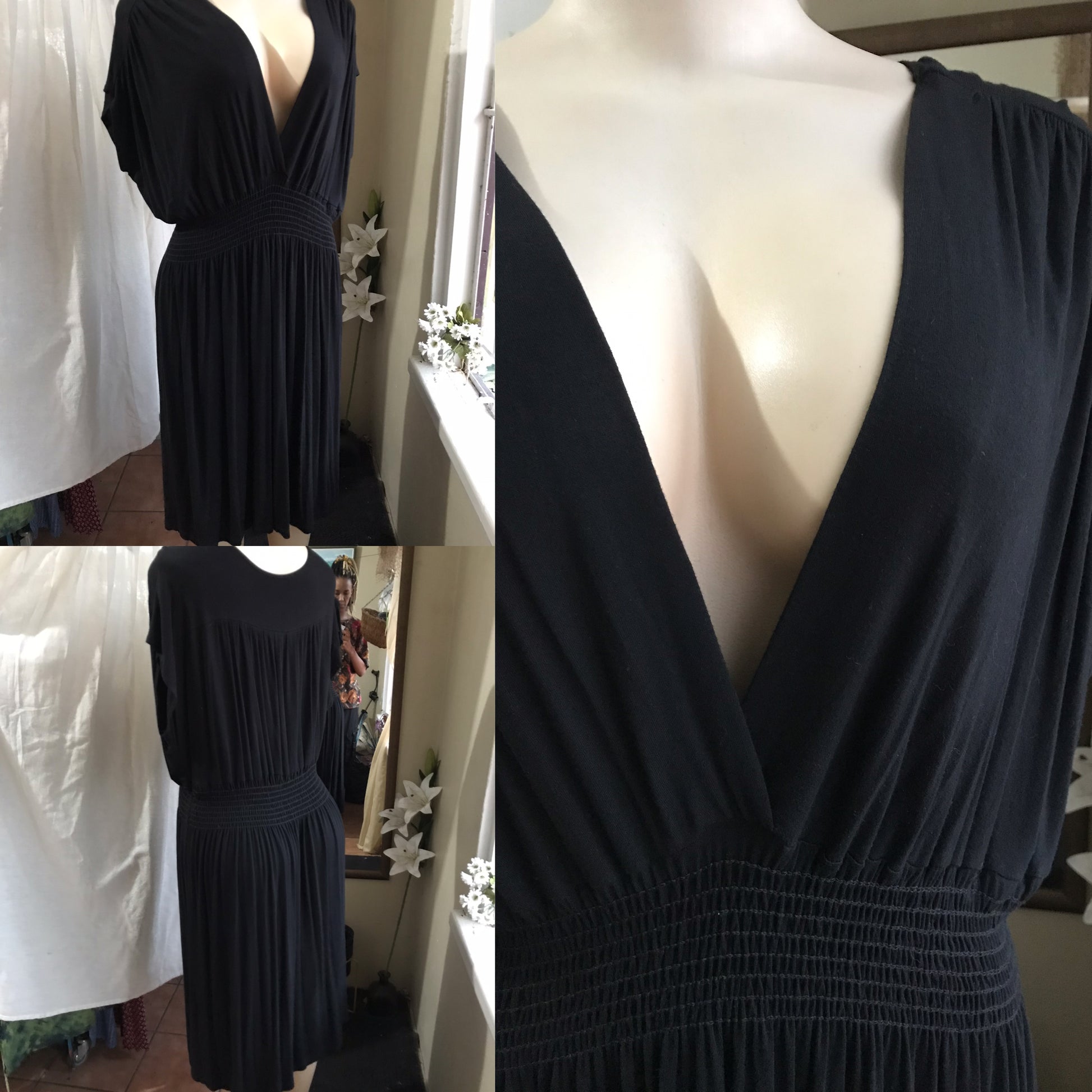 black easywear rayon dress short sleeve shirred (/xl:) 2x/3x