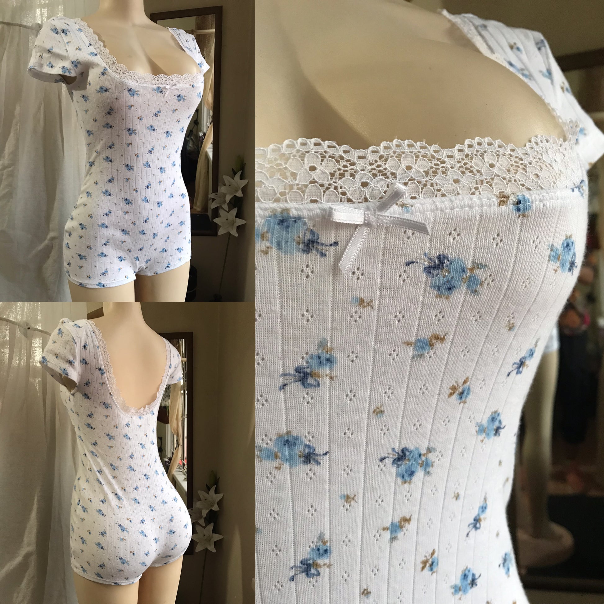 new/unworn cotton white floral onesie ~~~ m ,,,