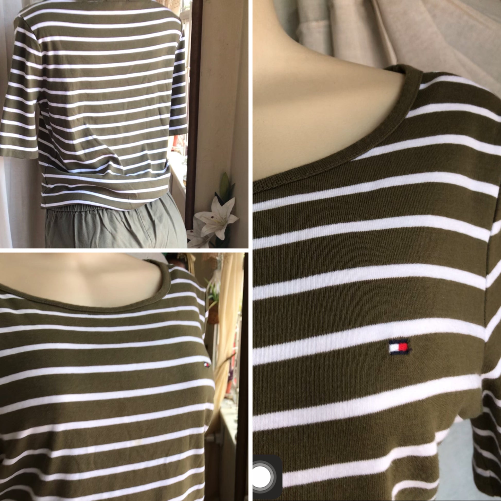 Tommy Hilfiger 100% cotton earth green stripe tee ... L/xl ,,,