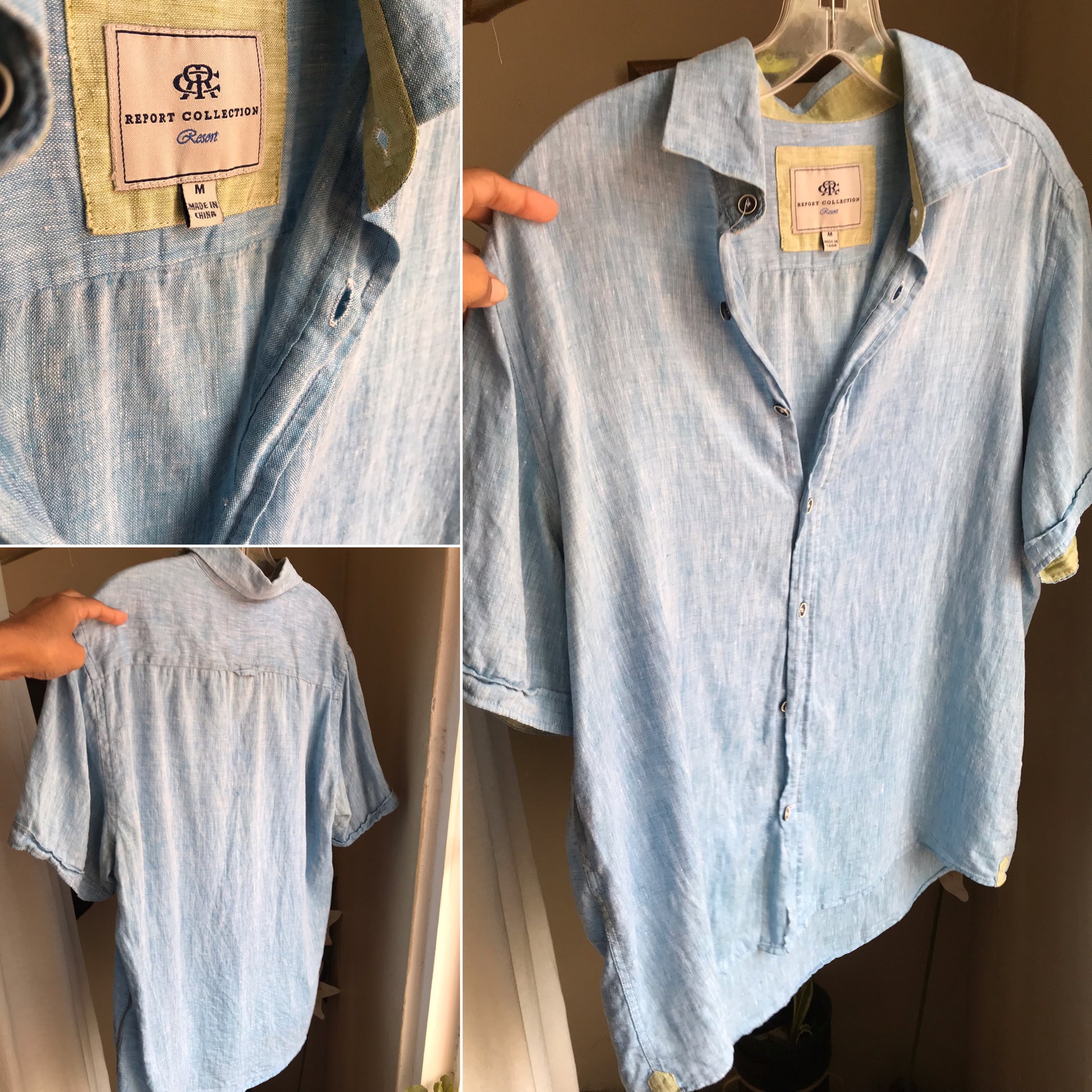 blue organic mens short sleeve shirt ,,, m