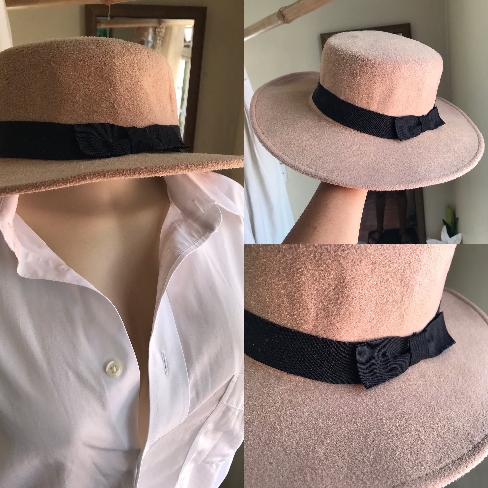 vintage felt wide rim hat cream