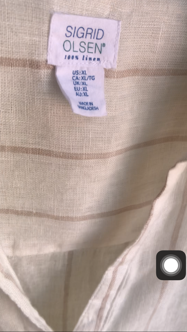 cream stripe vintage linen button blouse cuffed... L