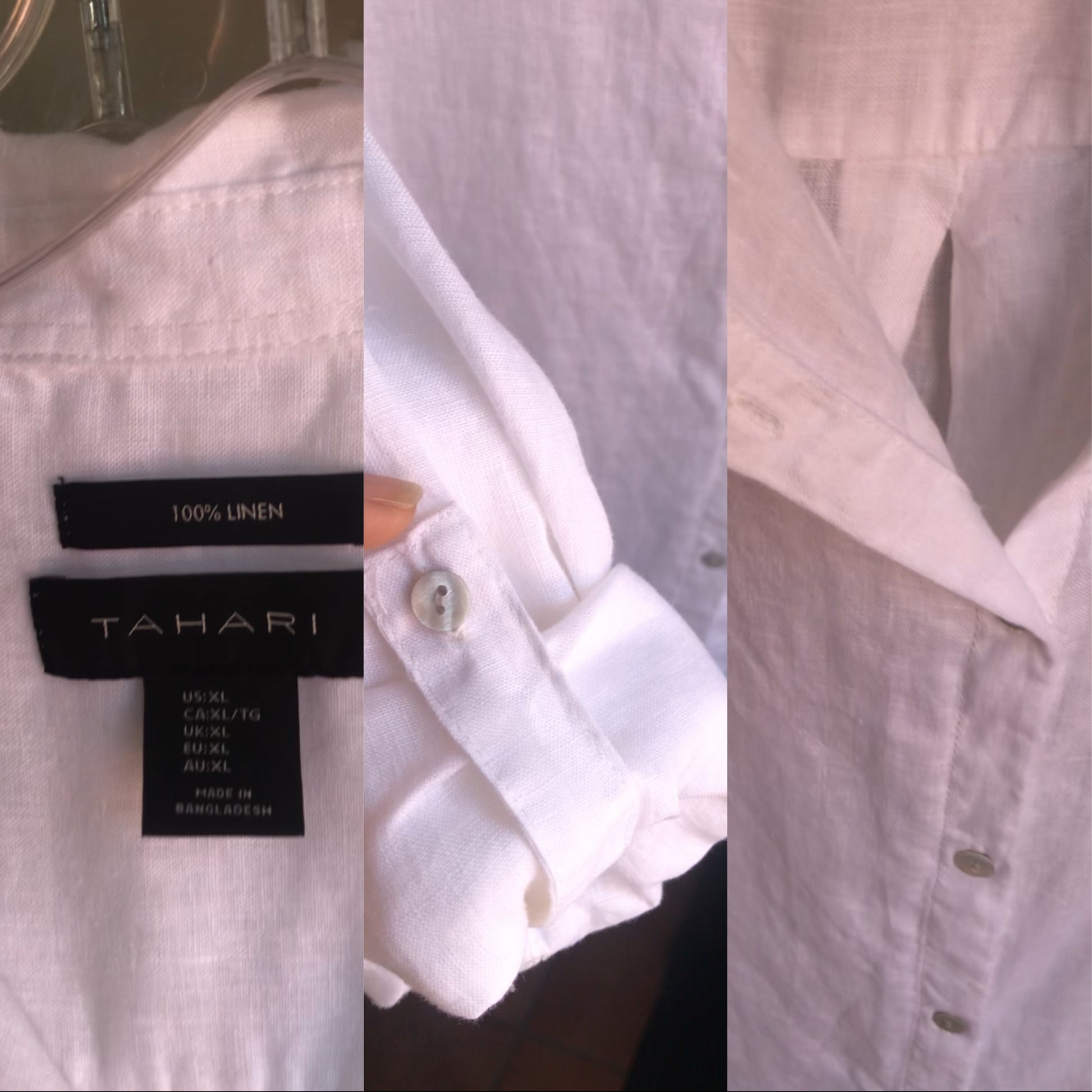 white vintage linen button blouse cuffed... L