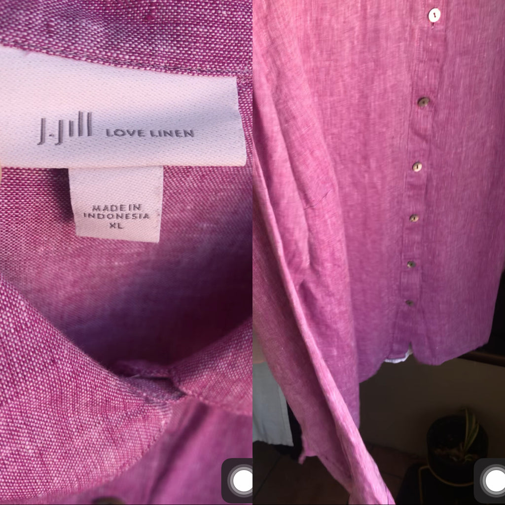 purple vintage linen button blouse ... /xL