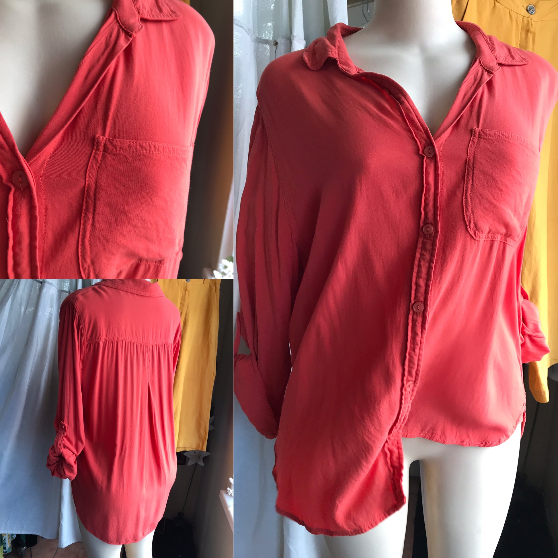 rust orange button shirt cuffed ... L