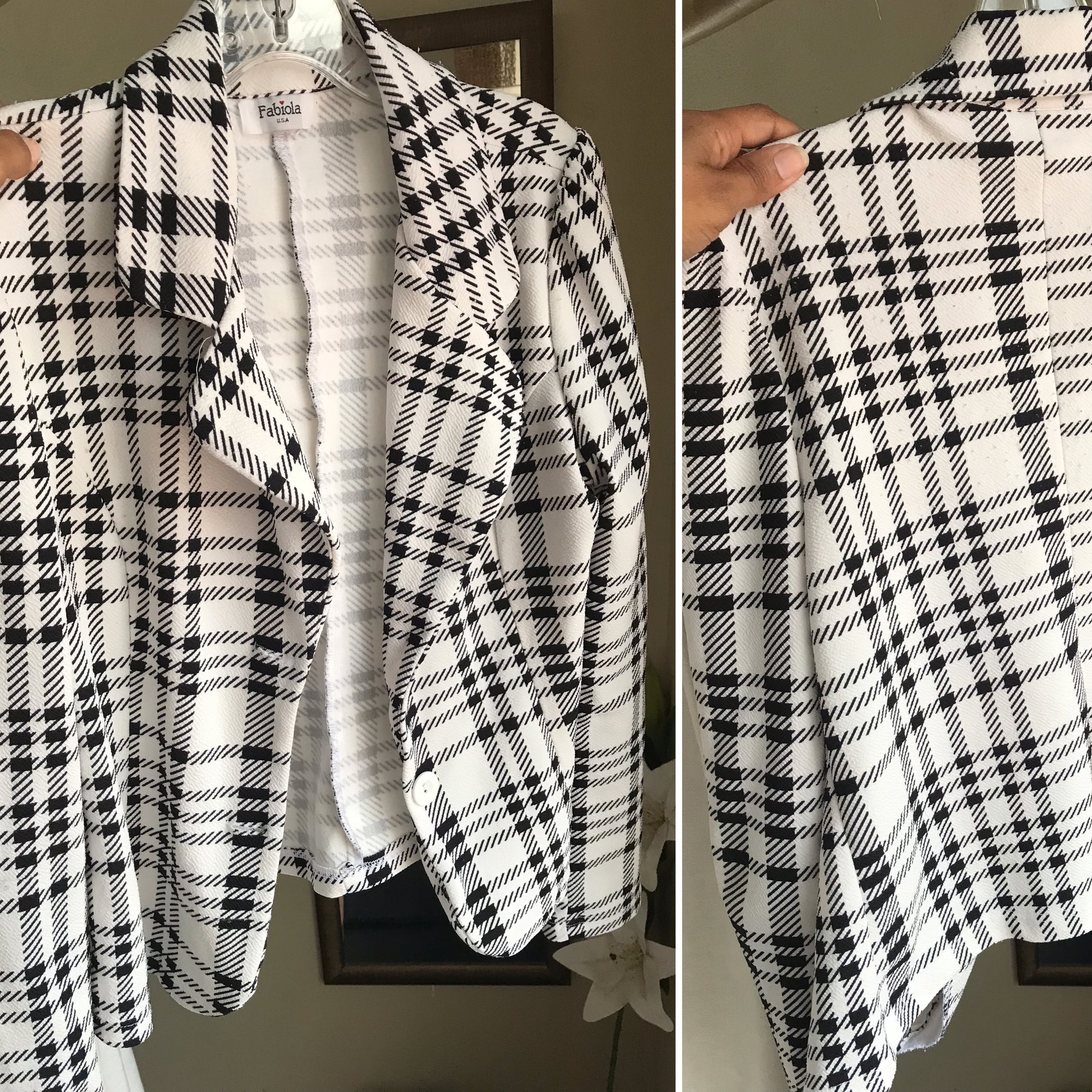 B&W preppy plaid light jacket stretchy >>> m