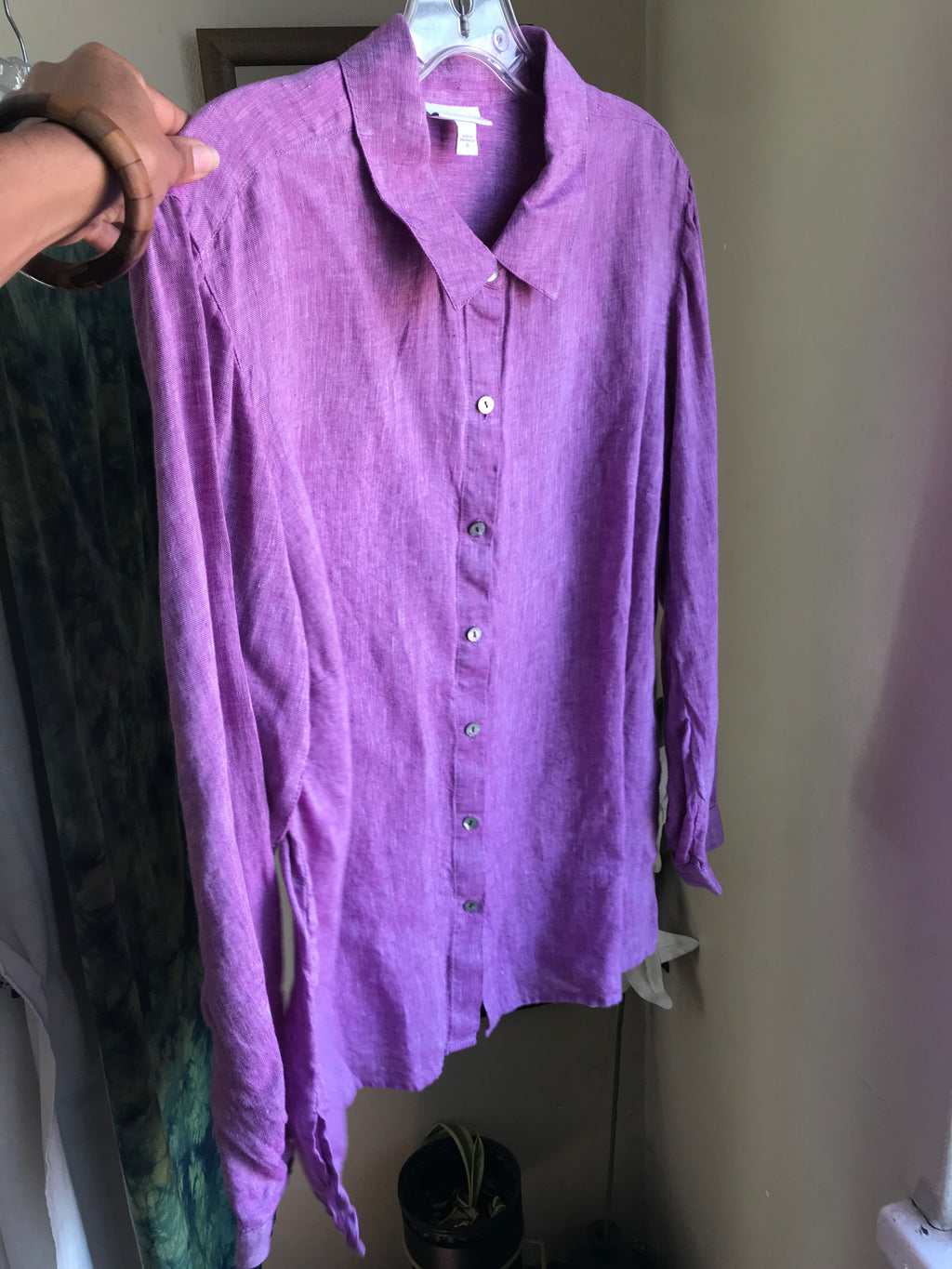 purple vintage linen button blouse ... /xL