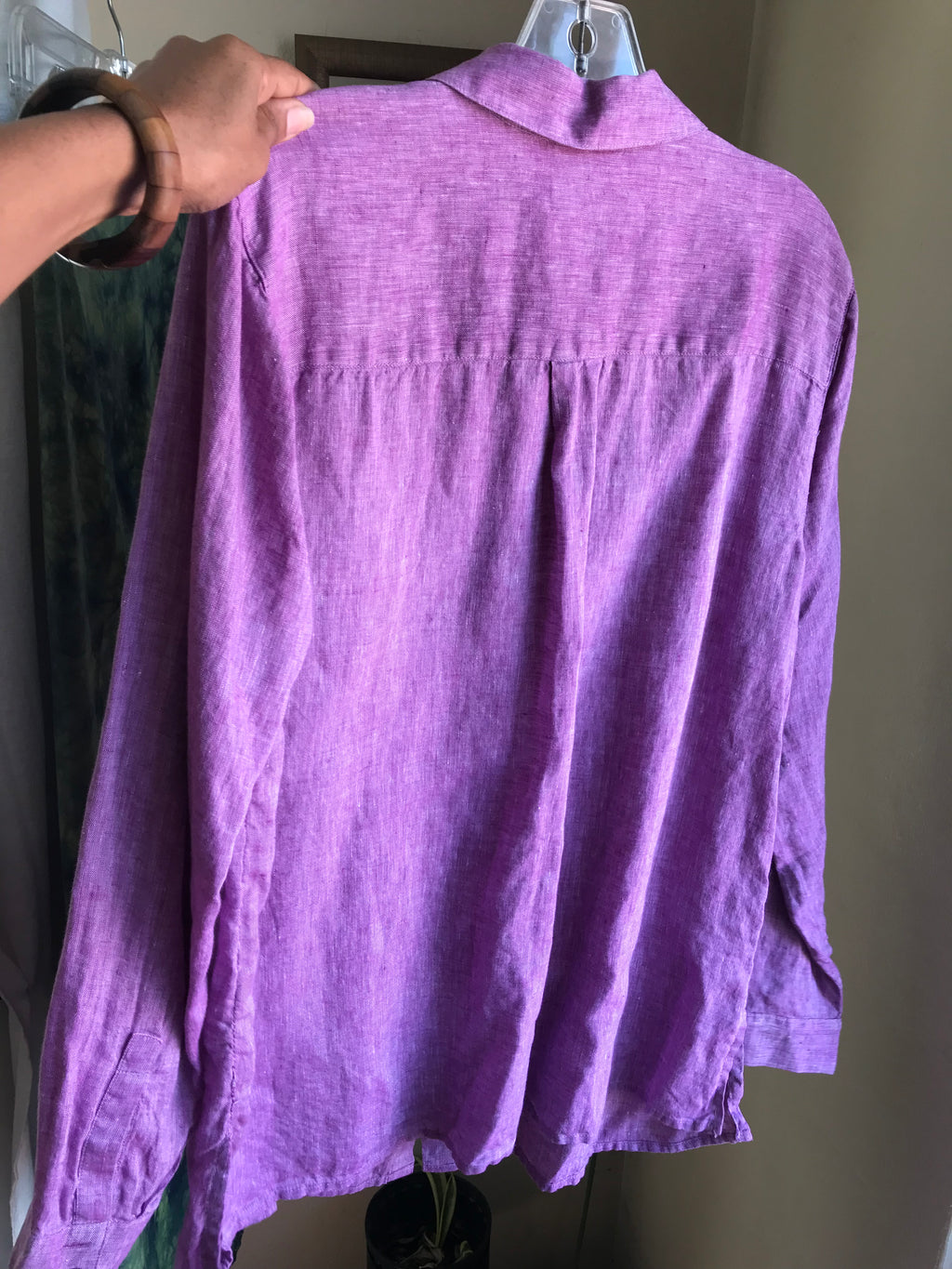 purple vintage linen button blouse ... /xL