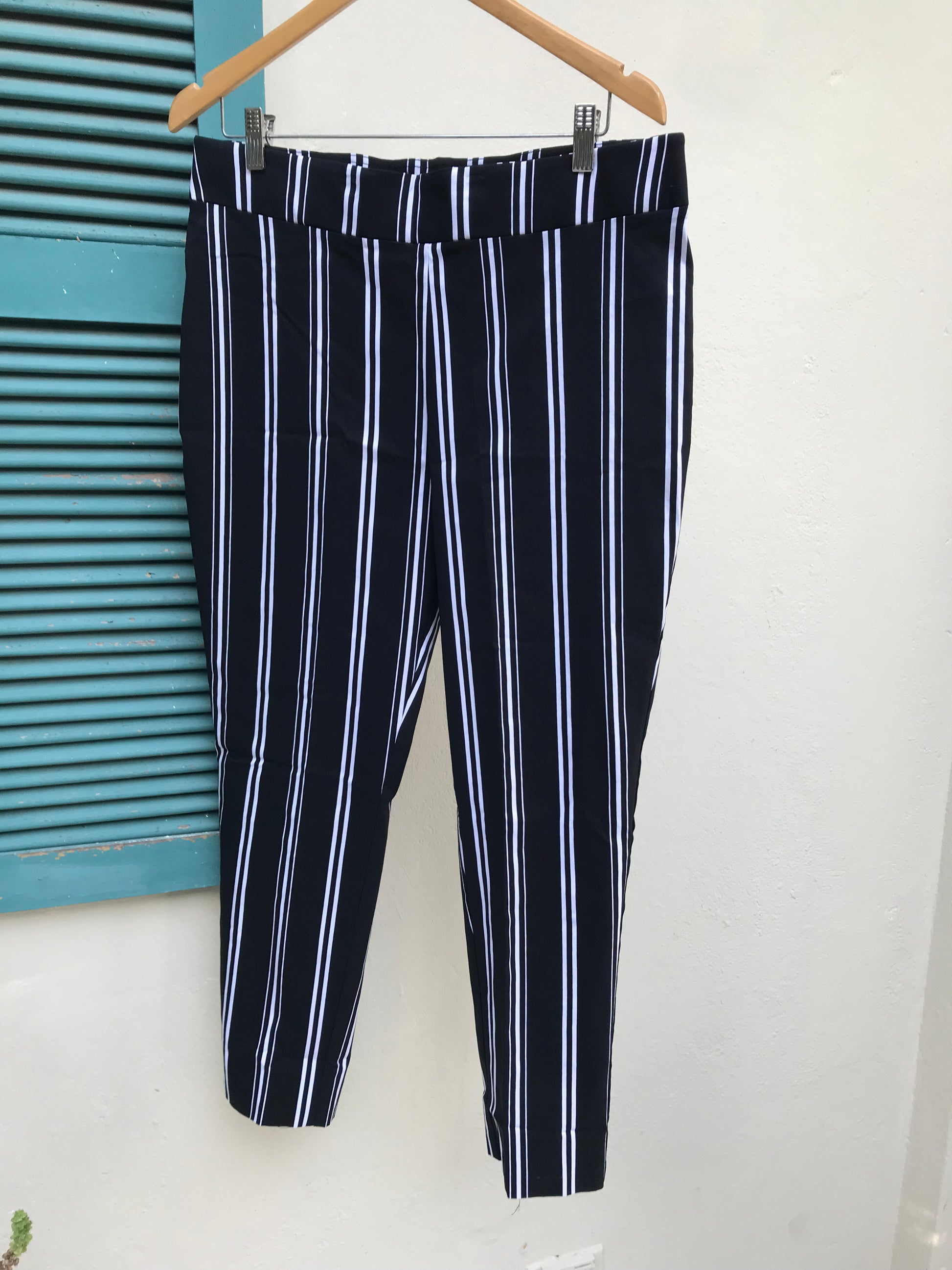 B&W print professional pants stretchy ::: stripe /XL