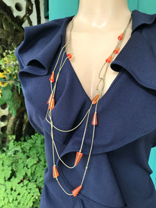 Gold n orange long necklace  *** layered