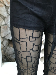 Black Mesh grid fashion pants with shorts inlay ::: s ;;;lll