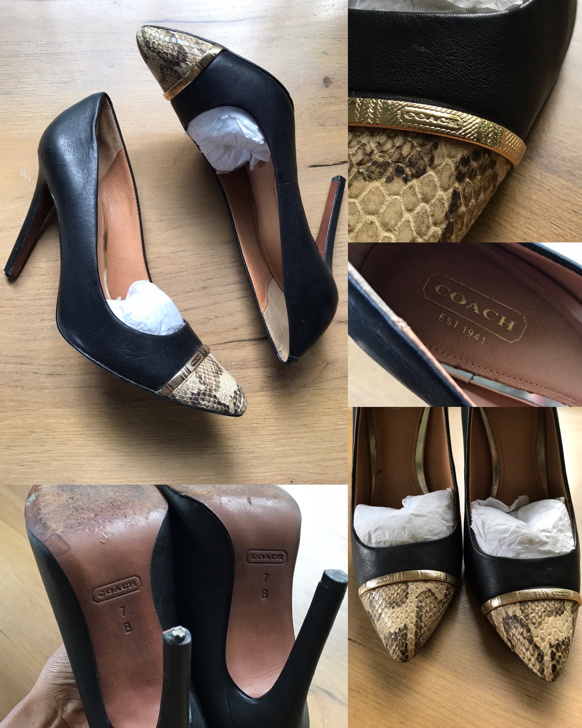 COACH black snakeskin tip pumps *** size 7