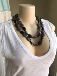 Taupe black Layered Stone necklace *** chunky