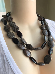 Taupe black Layered Stone necklace *** chunky