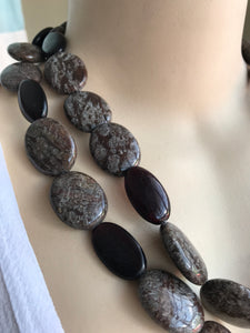 Taupe black Layered Stone necklace *** chunky