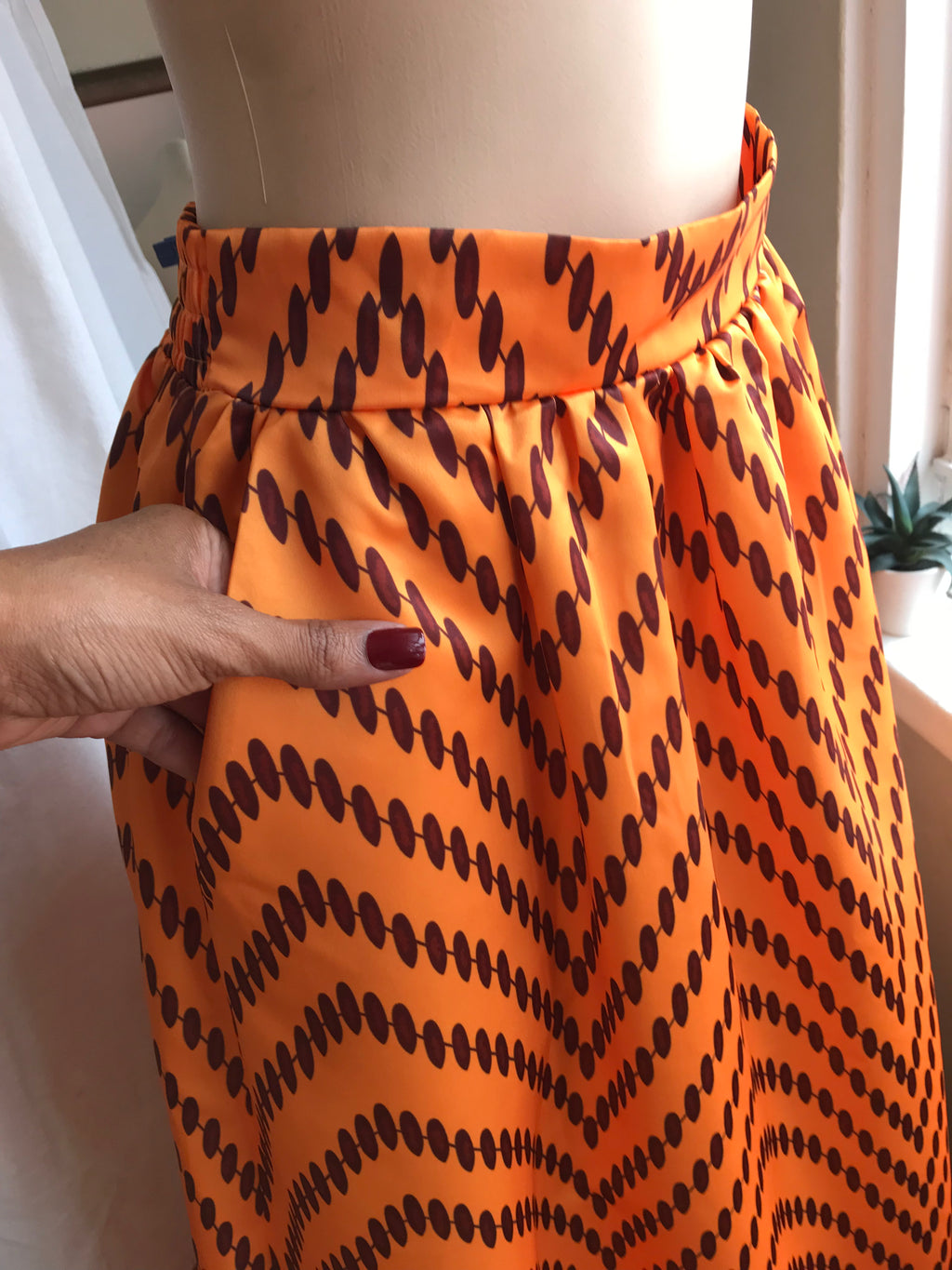 African print mustard brown balloon statement maxi skirt  size M - /XL