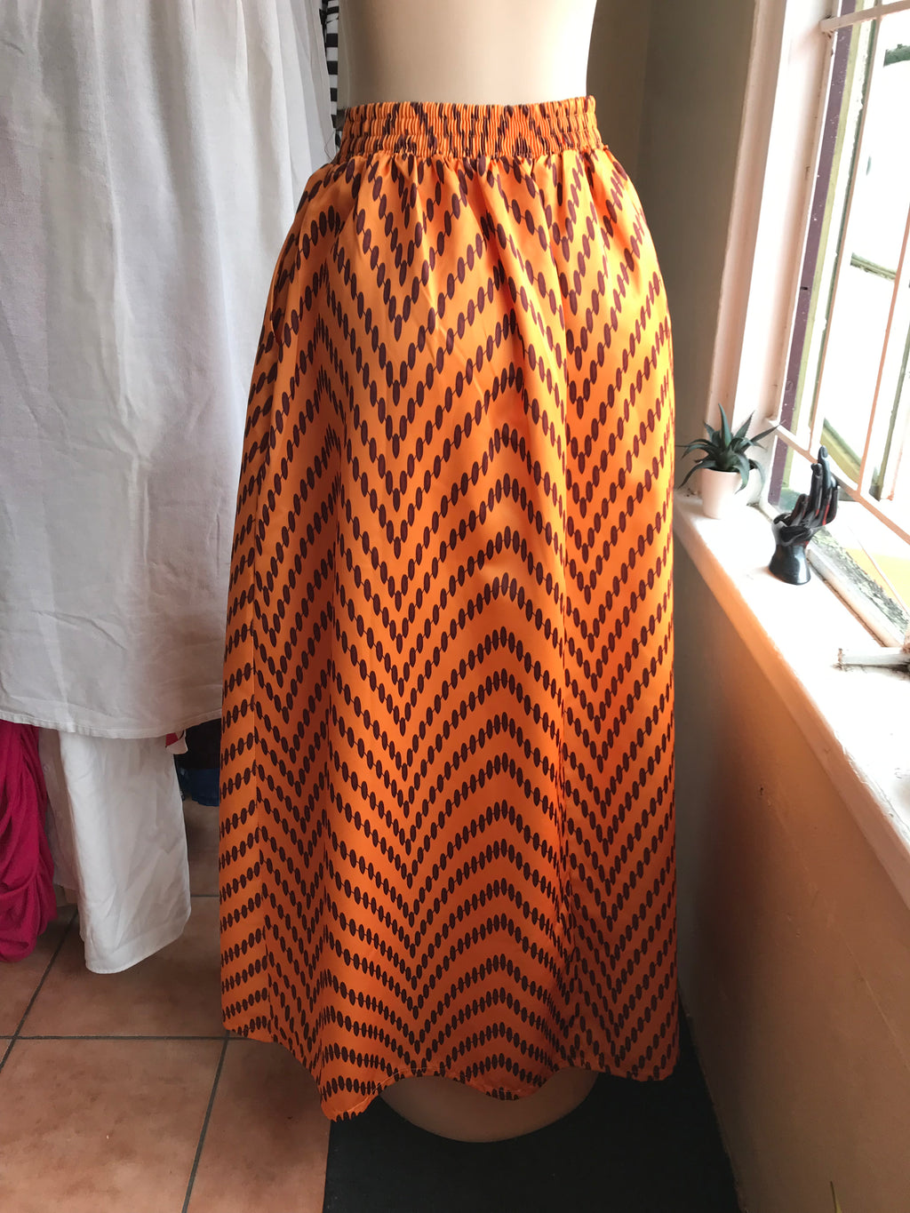 African print mustard brown balloon statement maxi skirt  size M - /XL