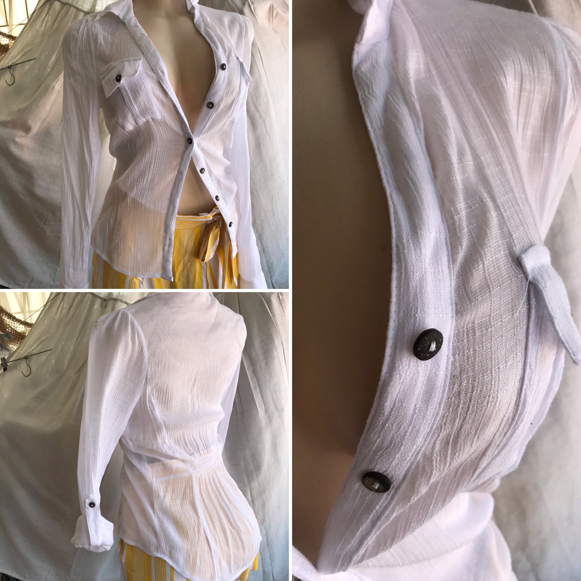 white semi organic button shirt ... s