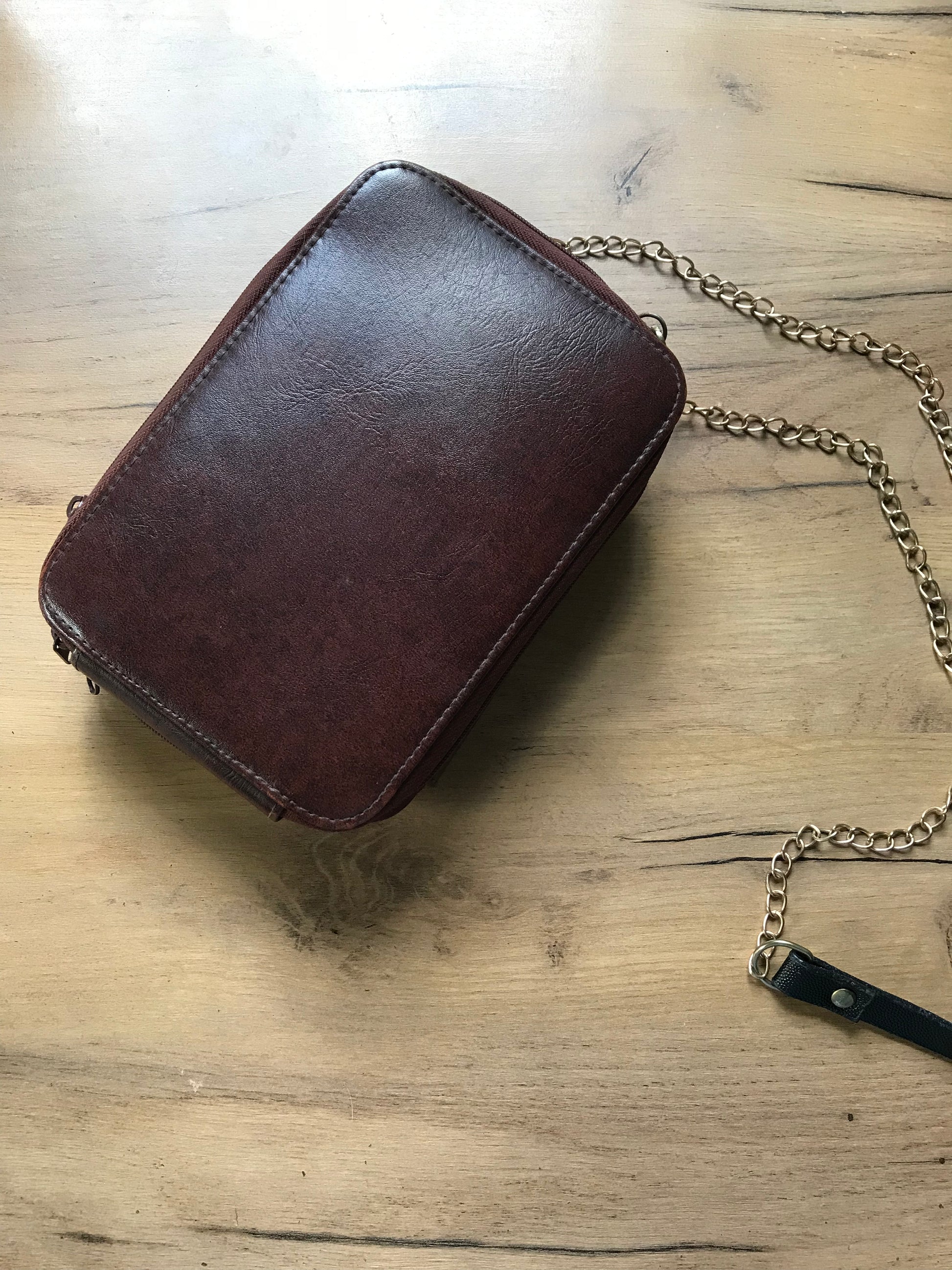vintage brown leather mini bag / organizer ***