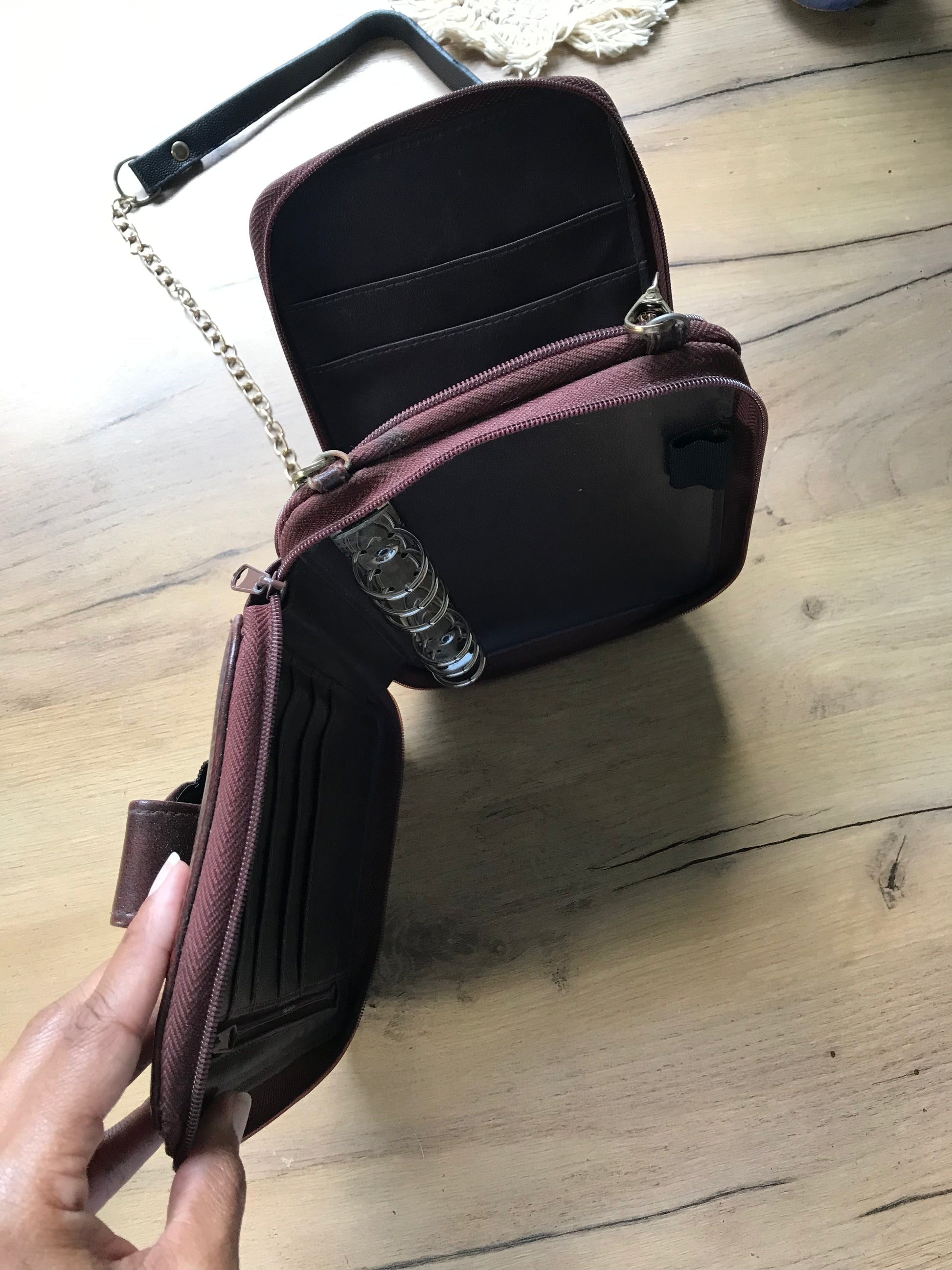 vintage brown leather mini bag / organizer ***
