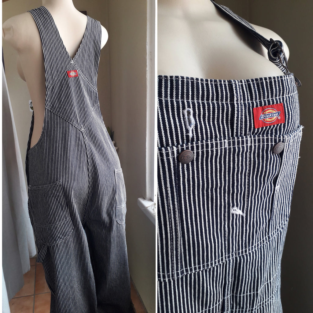 vintage Dickies navy stripe iconic overalls wide leg ::: L ^^^