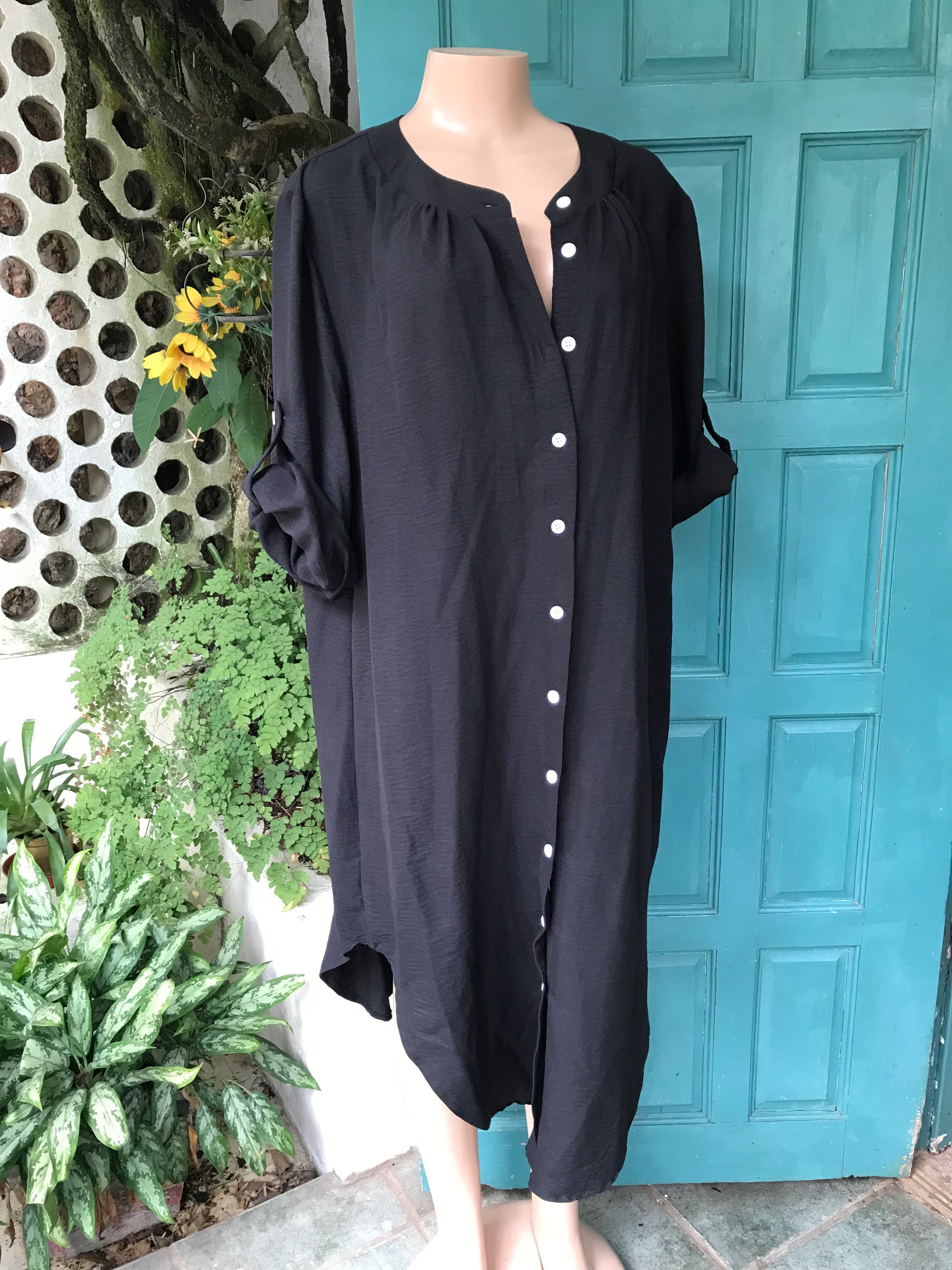 Black button Shirt-Dress midi 2x /XL