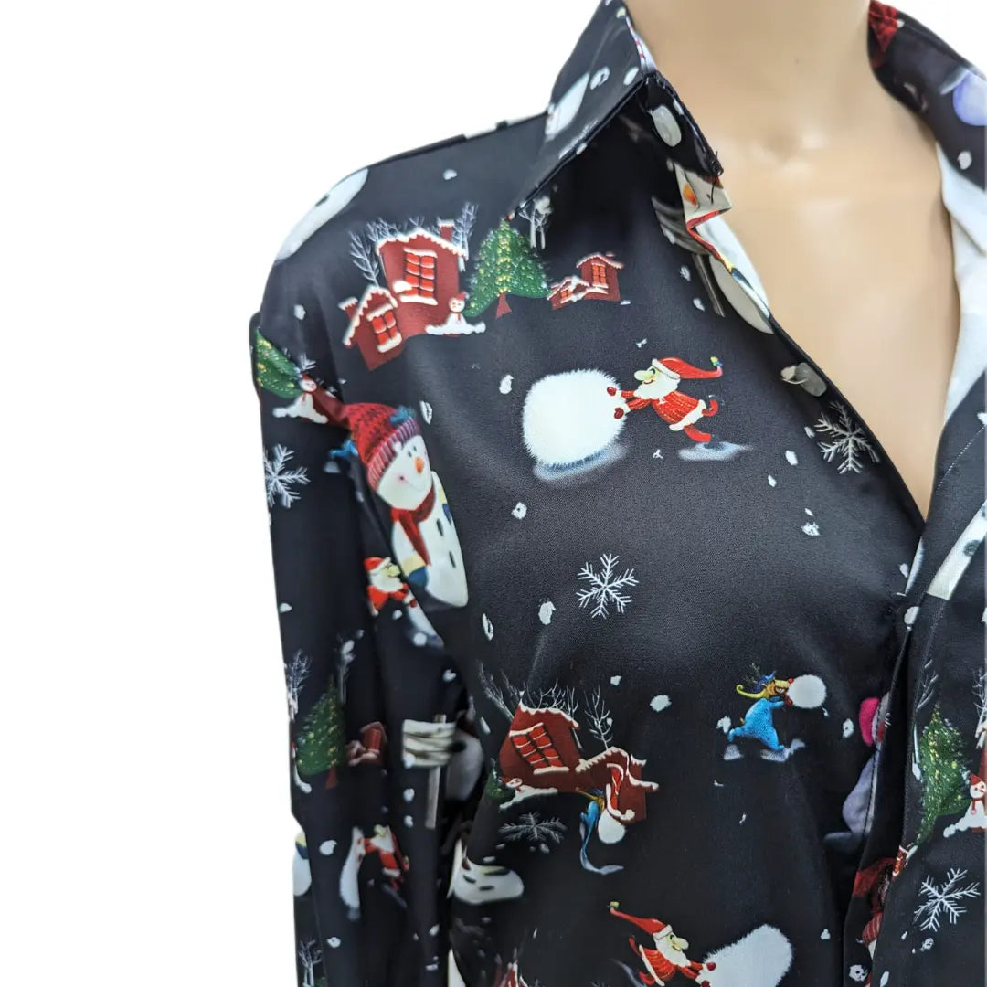 New Christmas snowman button shirt unisex .. L/XL