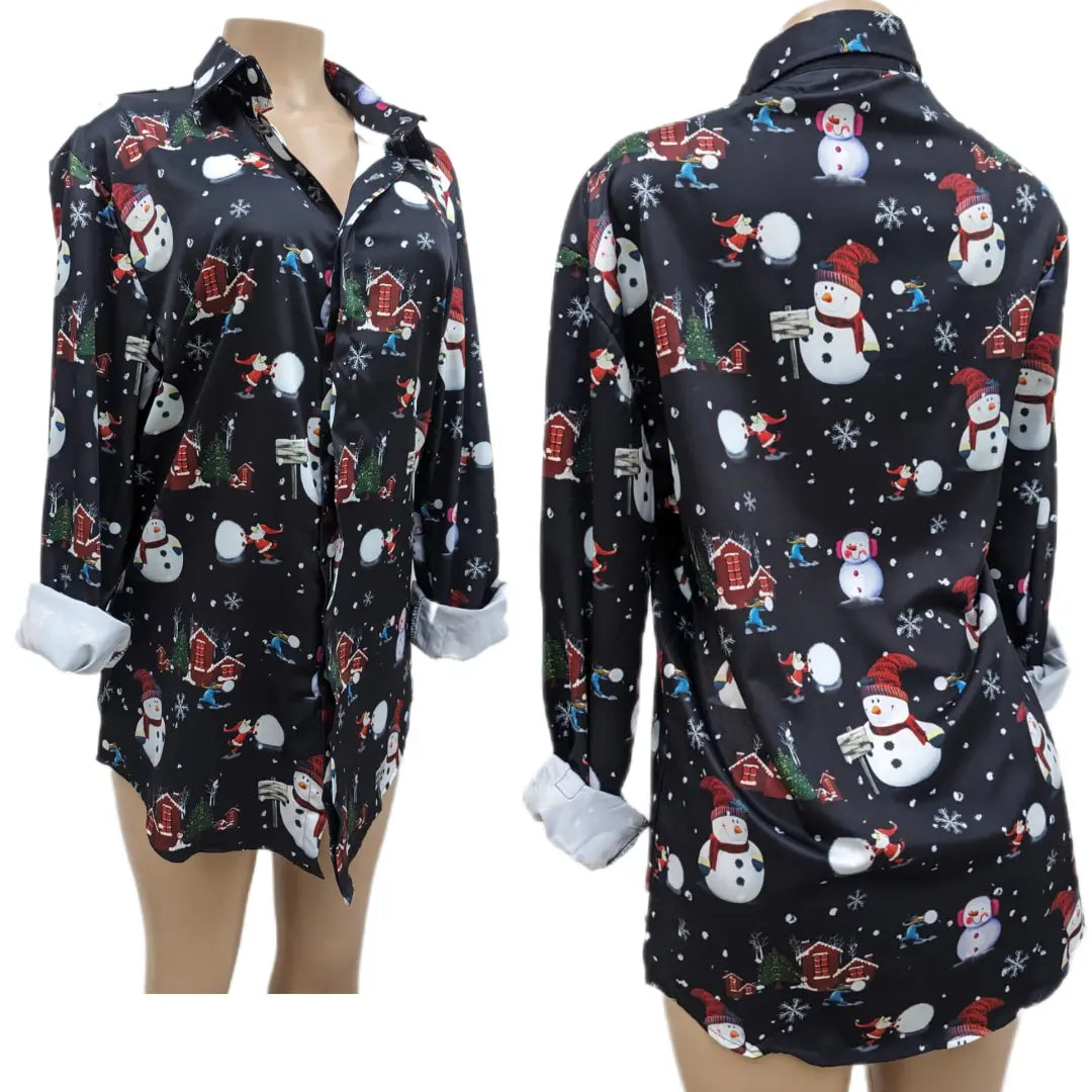 New Christmas snowman button shirt unisex .. L/XL