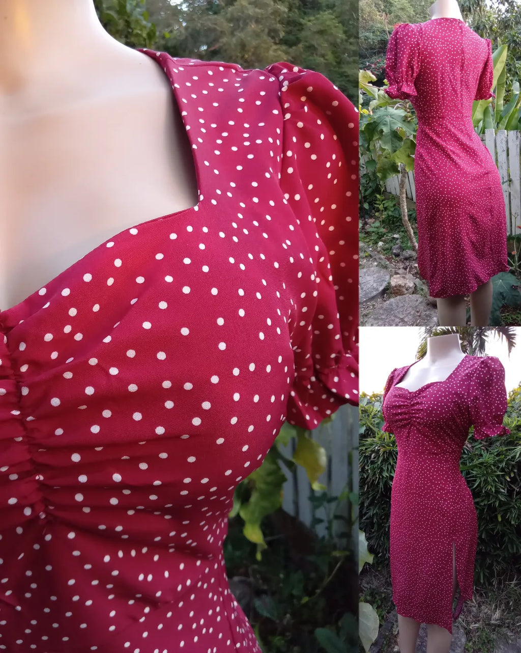 NEW Shein red polka retro style split dress • M